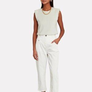 Jonathan Simkhai Standard White Channing Bodysuit Padded Shoulders NWT XS
